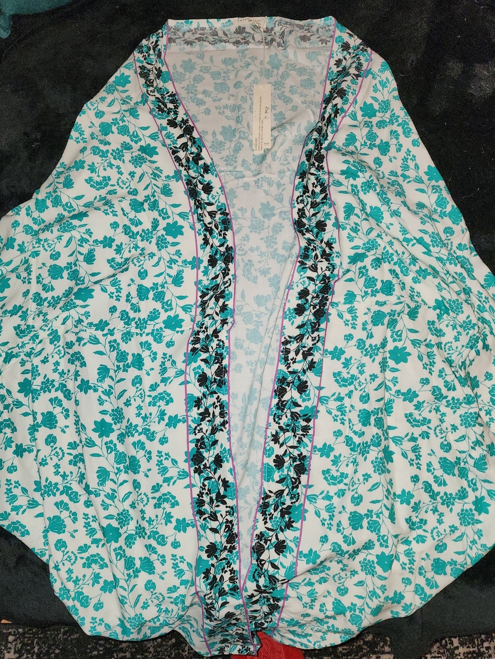 lovestitch Teal and White Floral Open-Front Tunic